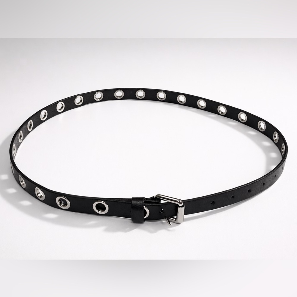 Rebecca Minkoff Grommet Leather Belt, Black, Med, 3/4”x  33-39”